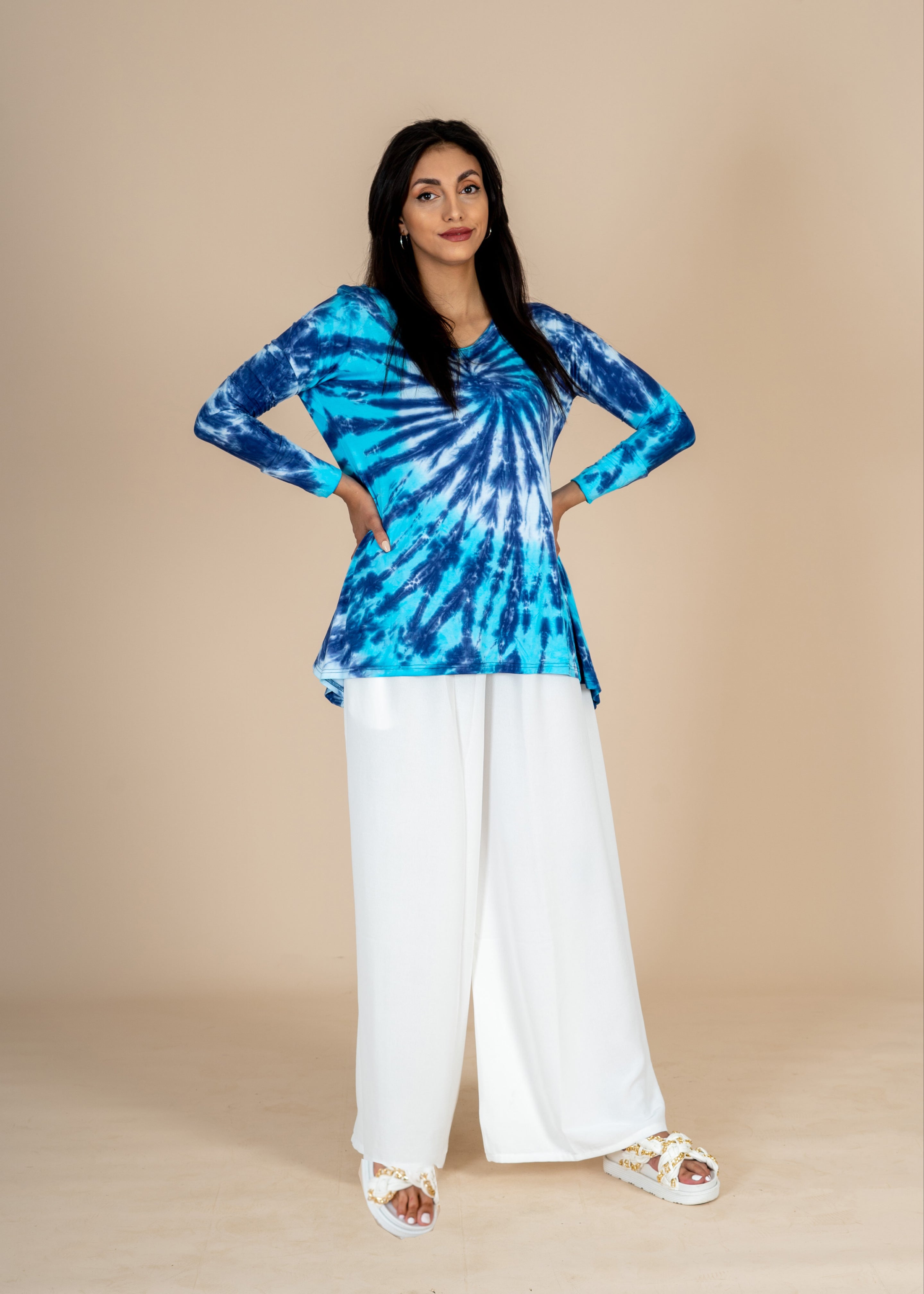 Multi Blue Tie Dye Top