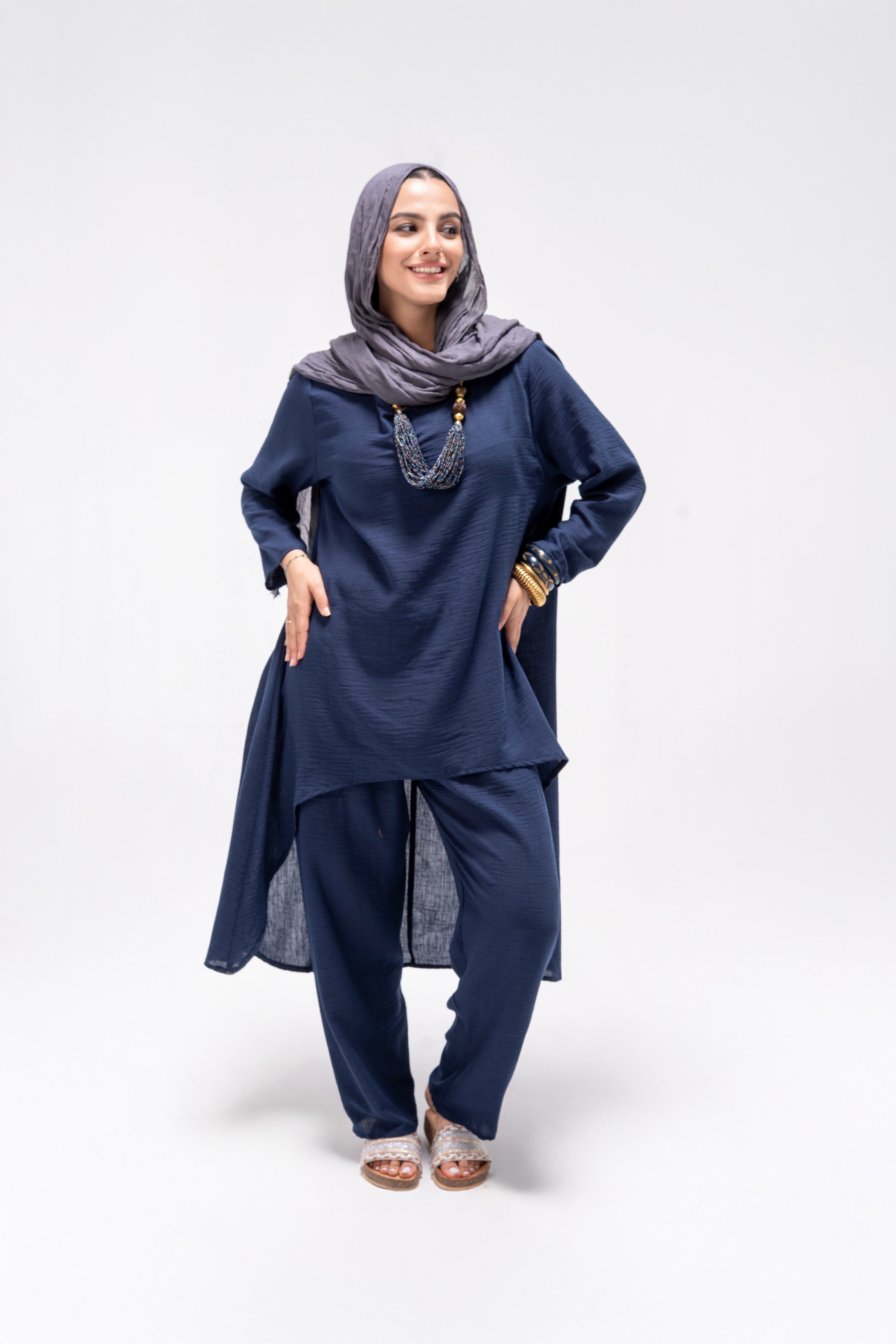 Navy  Breeze Linen Ensemble