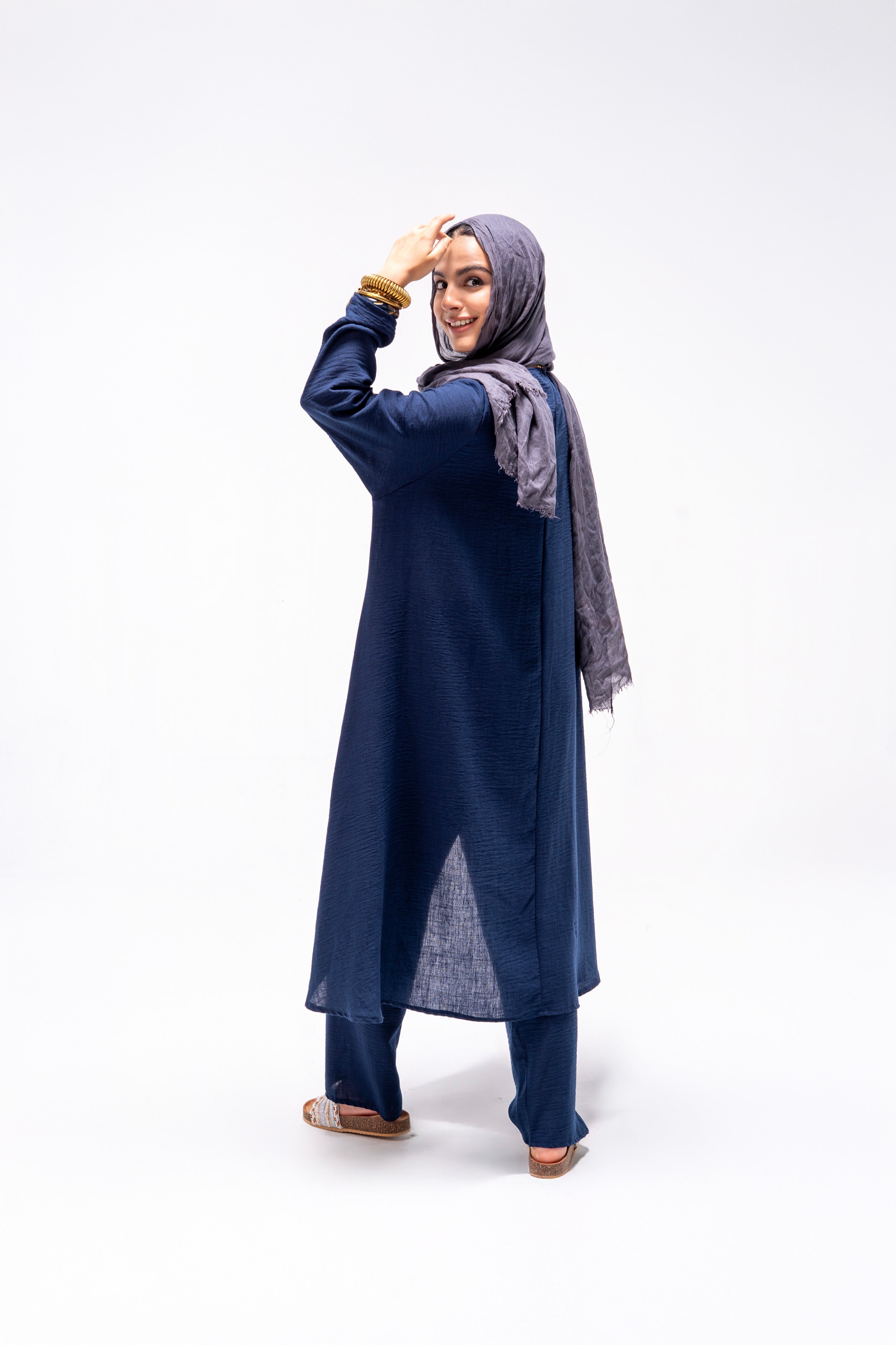 Navy  Breeze Linen Ensemble