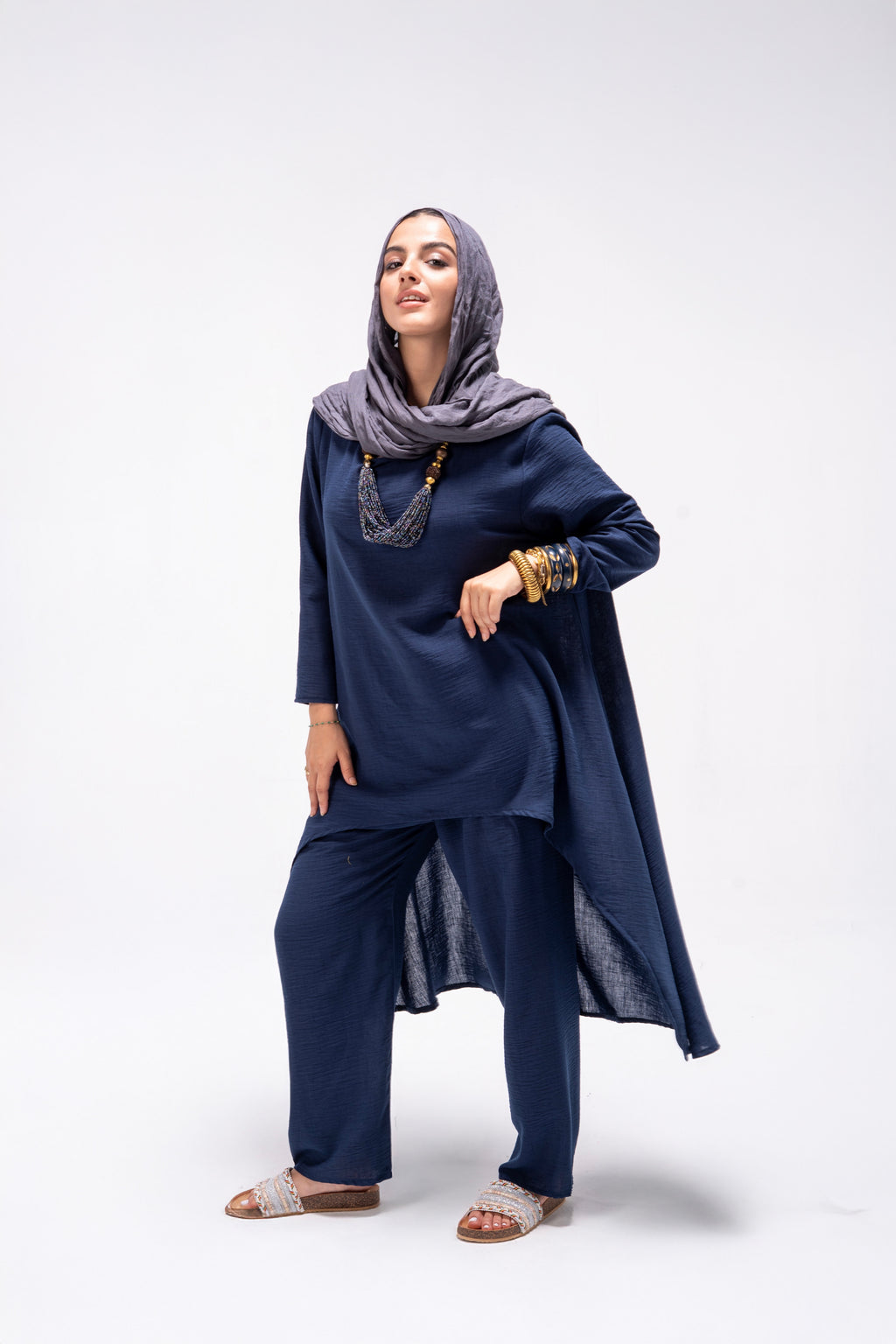 Navy  Breeze Linen Ensemble