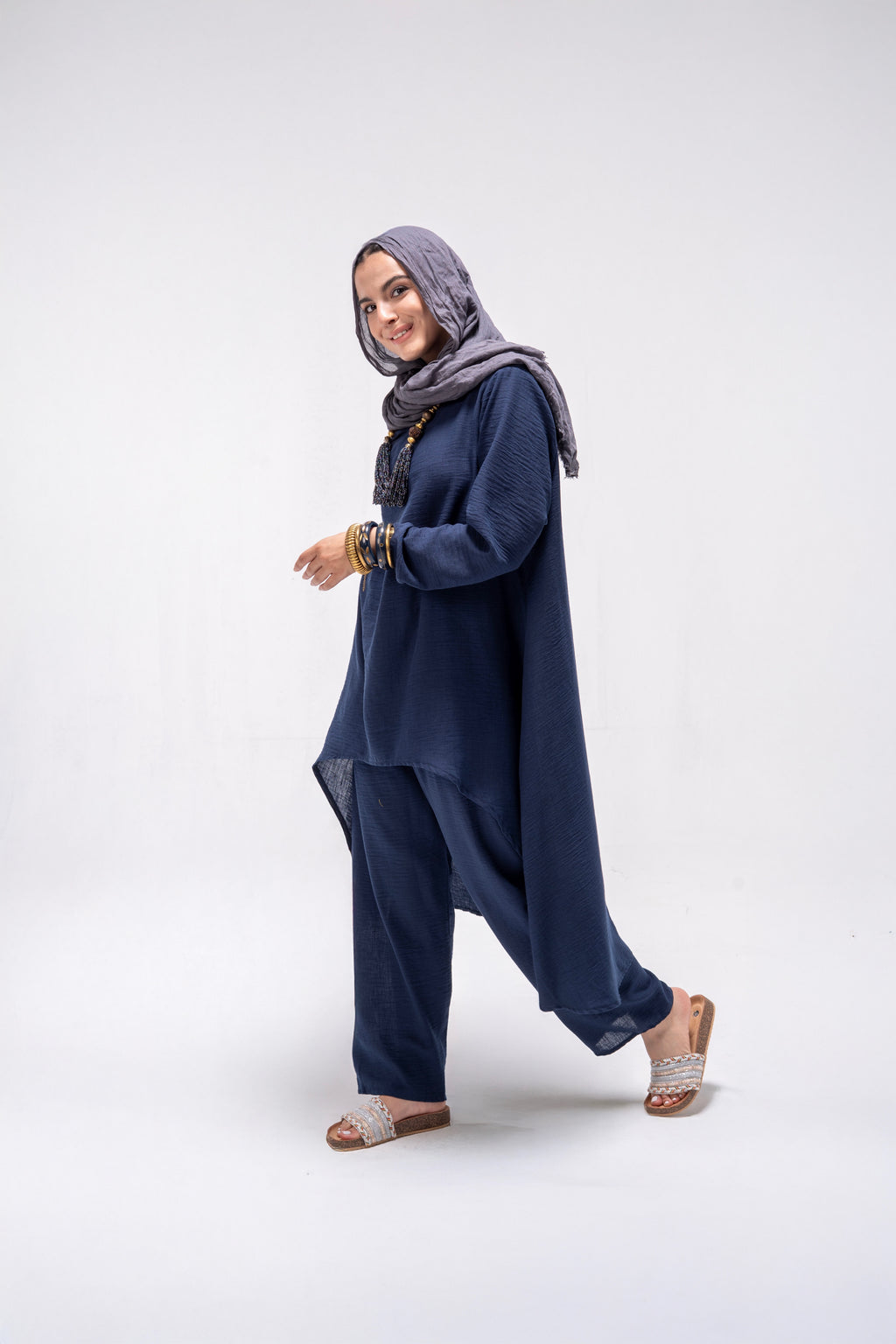 Navy  Breeze Linen Ensemble