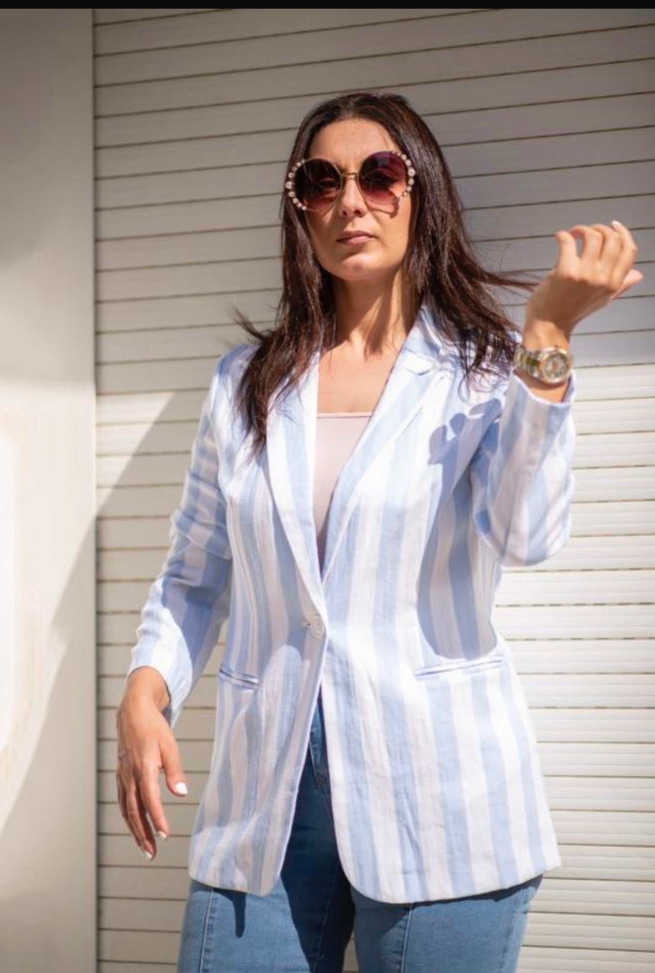 Azure Breeze Linen Blazer