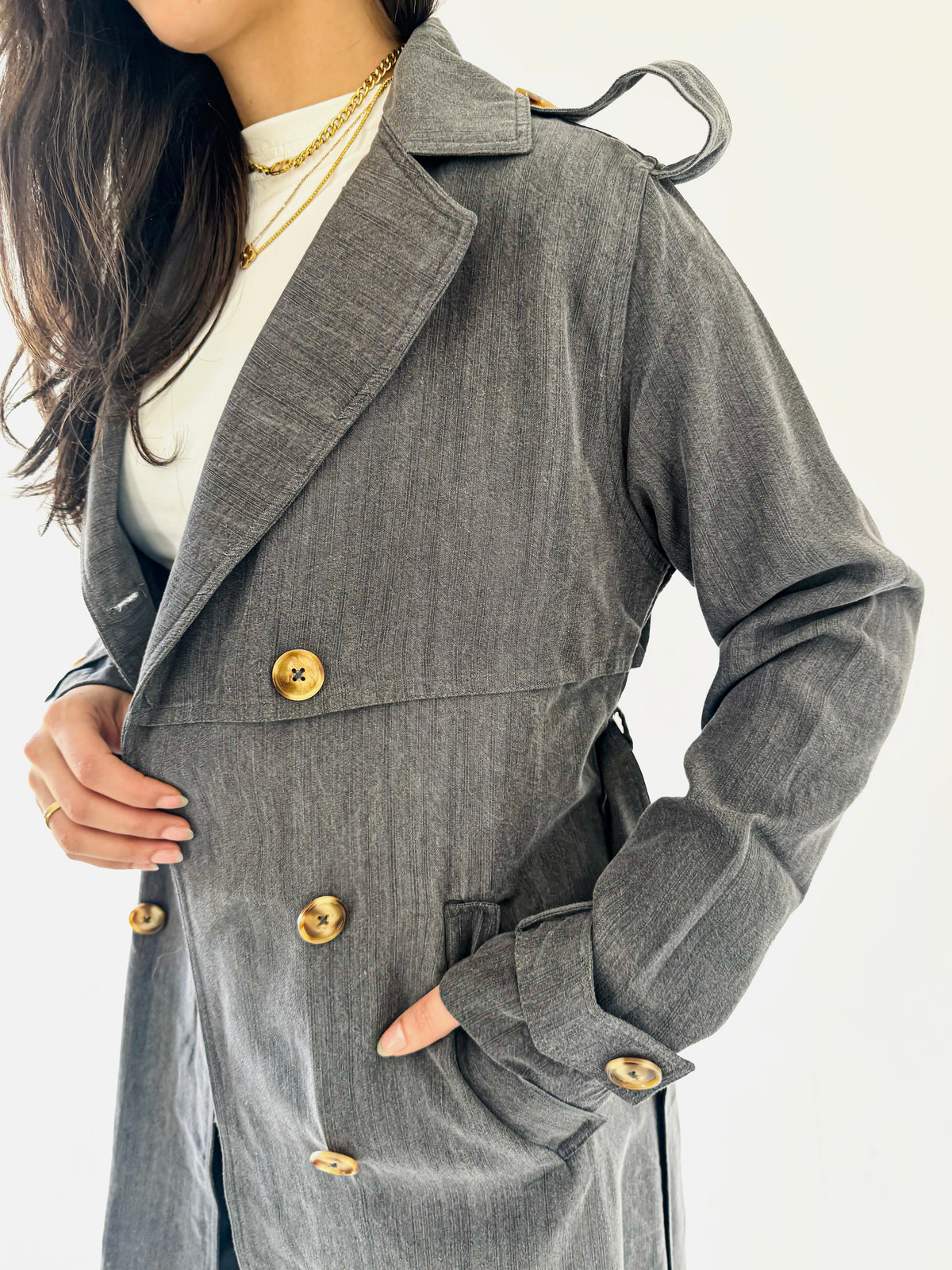 The Élan Trench Coat Denim  Blue